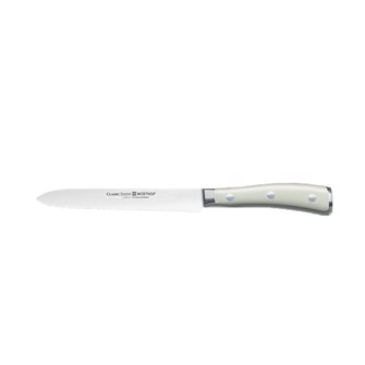Couteau denté à saucisson forgé 14 cm Classic Ikon blanc Wüsthof
